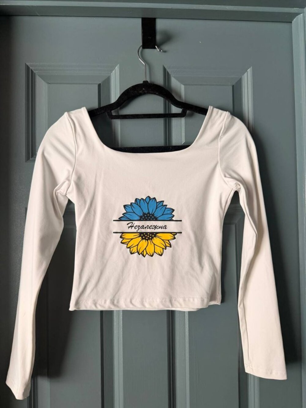 SKurated Ukrainian Sunflower Long Sleeve Crop Top
